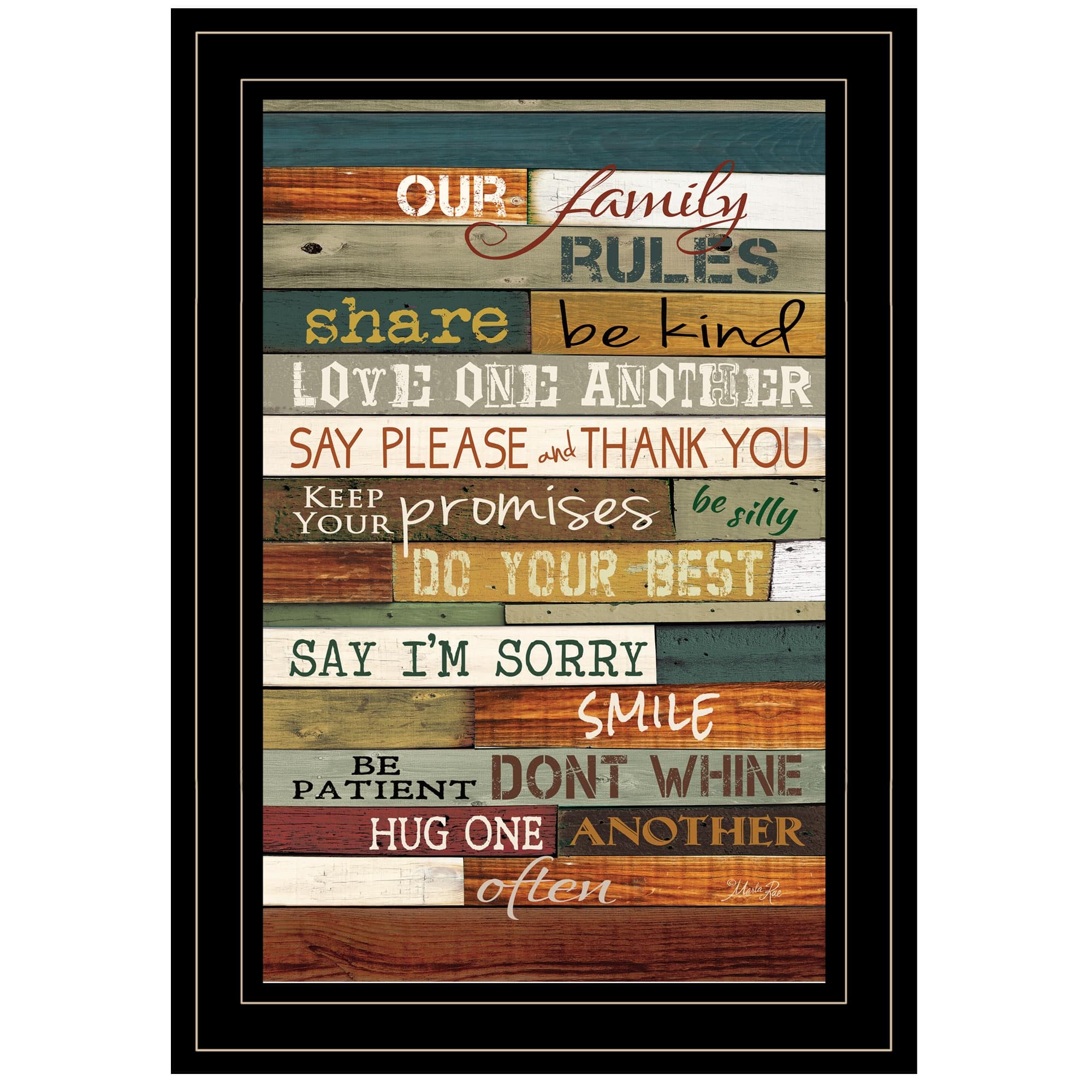 TrendyDecor4U Farmhouse "Our Family Rules" Framed Print Wall Art by